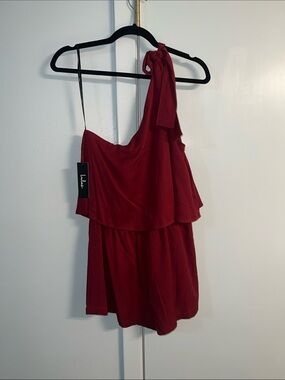 Lulu's Red One-Shoulder Ruffled Romper